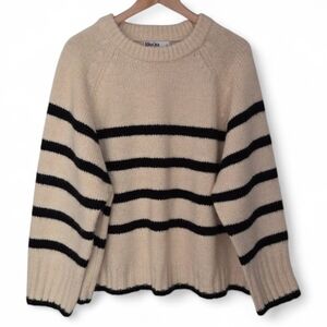 Primark Rita Ora Classic Striped Off White Black Ribbed Reglan Sleeves Sweater L